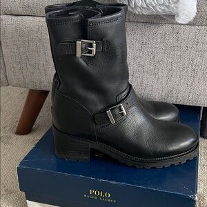 NEW Polo by Ralph Lauren Black Moto Boots